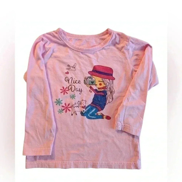 Girls Long Sleeve Shirt Cotton Floral Yellow Pink Crewneck Top Bundle SZ 5T - Picture 2 of 5